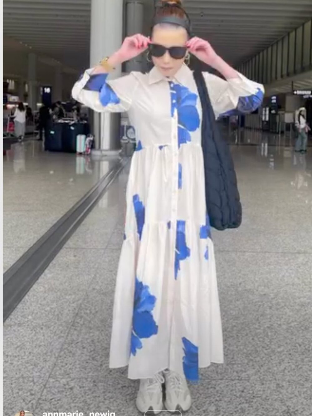 Zara Women Beige Maxi Shirt Dress with Blue Floral Print 2183/011